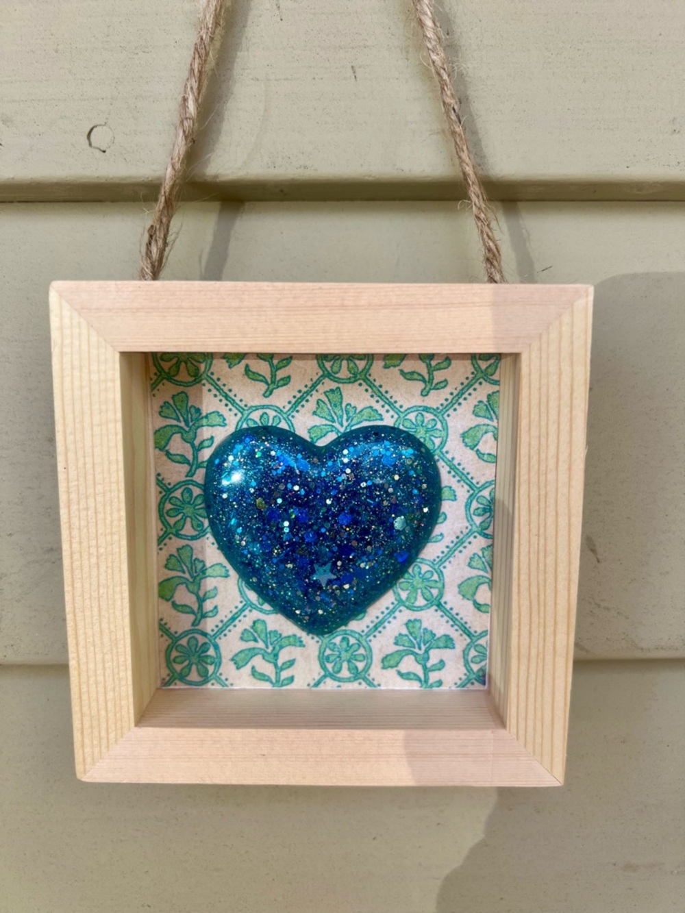 Handmade Glitter Blue Heart Wall Art